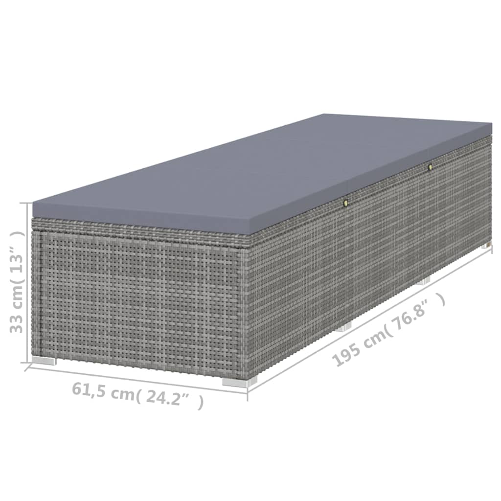 vidaXL Lettino Prendisole con Cuscino Grigio Scuro Polyrattan Grigio