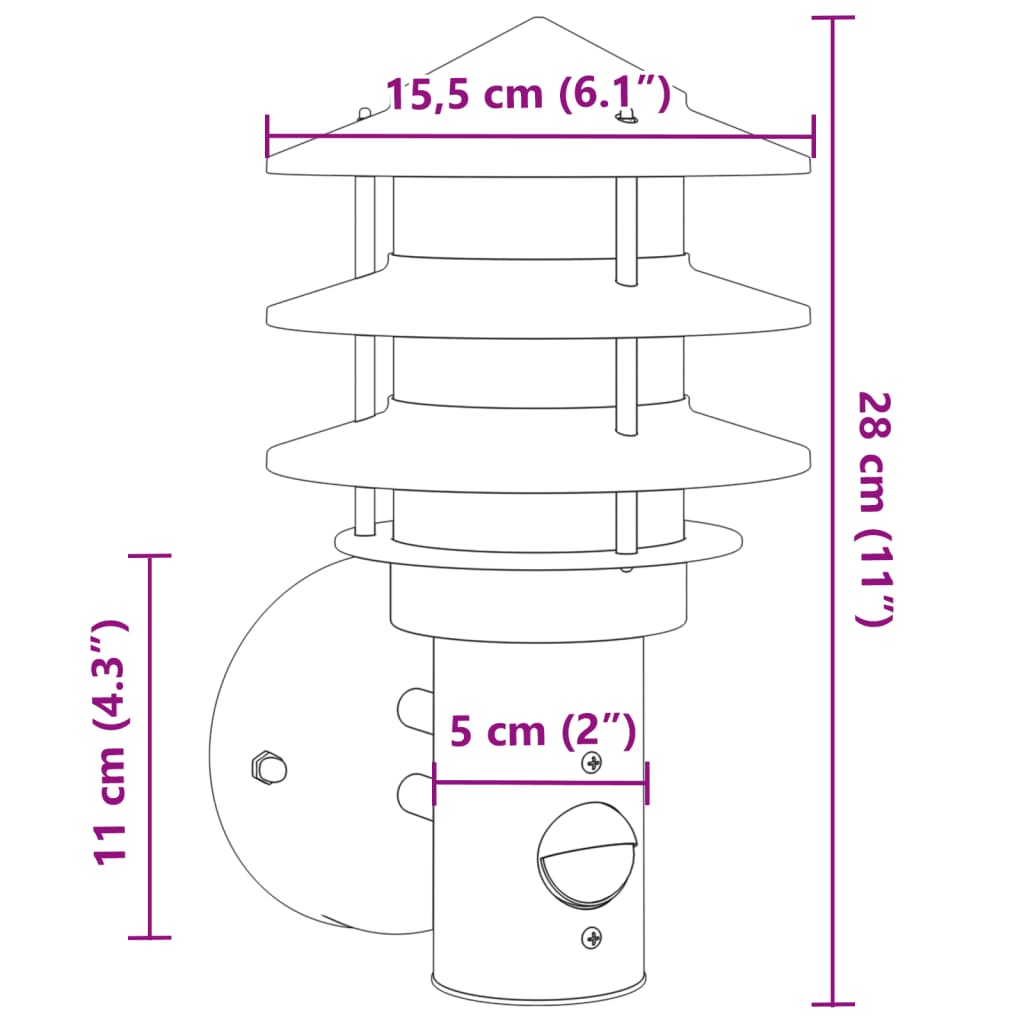 vidaXL Applique da Esterno con Sensore Nera in Acciaio Inossidabile