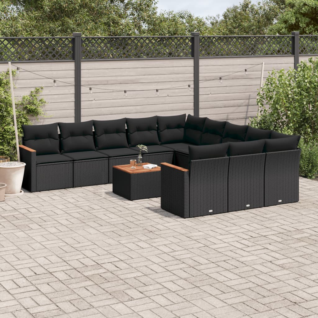 vidaXL Set Divani da Giardino 12 pz con Cuscini Nero in Polyrattan