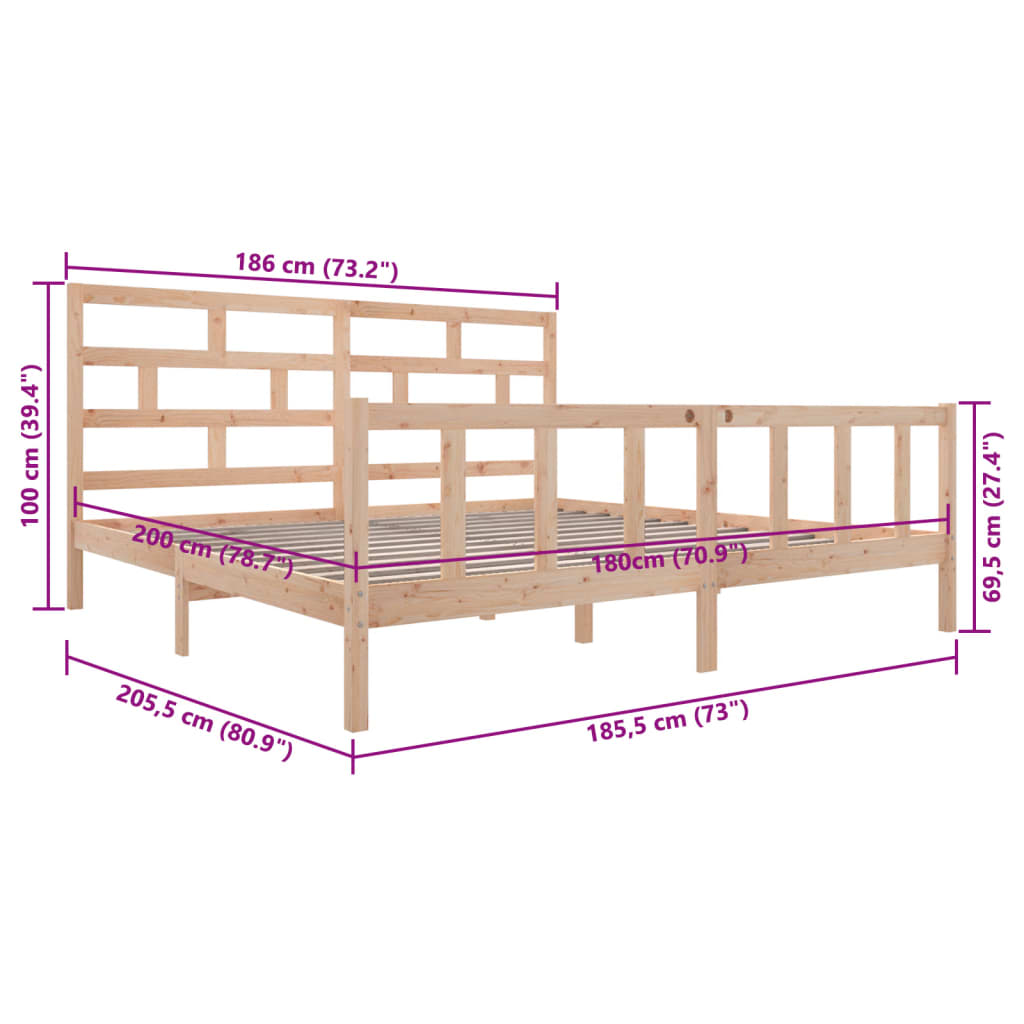 vidaXL Giroletto in Legno Massello 180x200 cm Super King