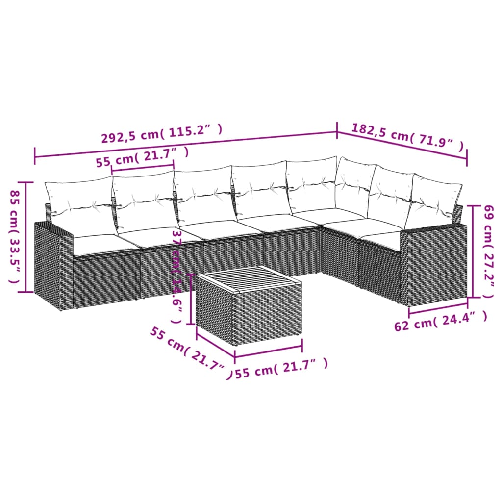 vidaXL Set Divano da Giardino 8 pz con Cuscini Beige in Polyrattan