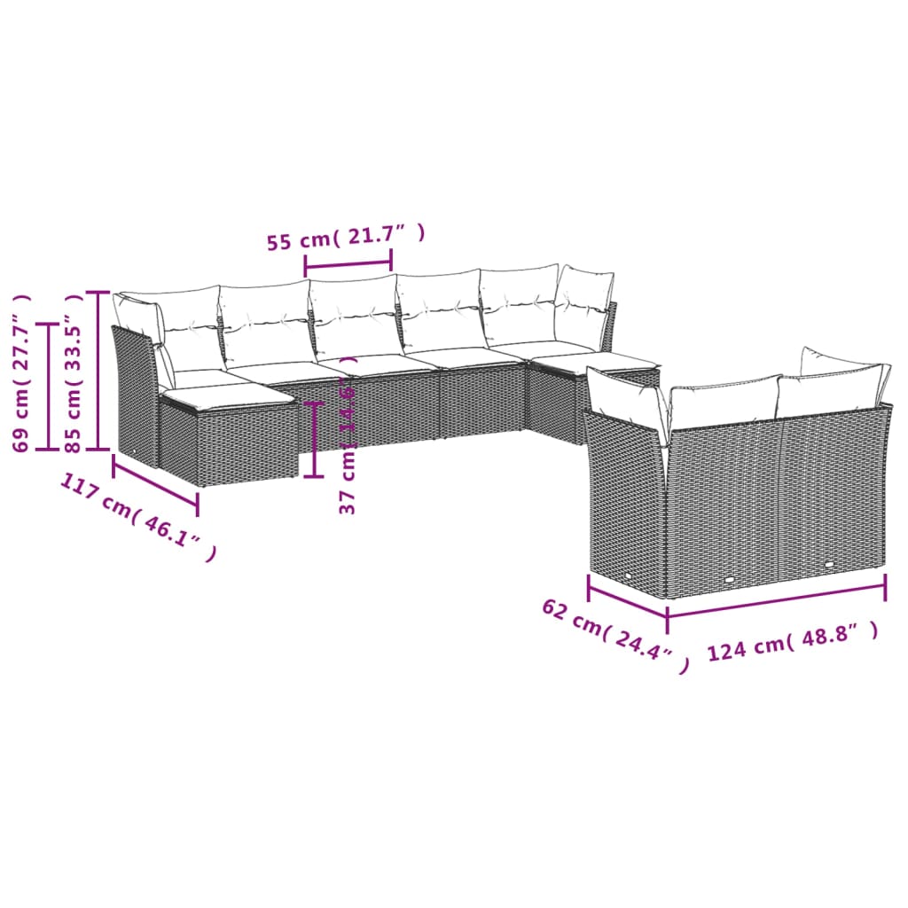 vidaXL Set Divano da Giardino 9 pz con Cuscini Beige in Polyrattan