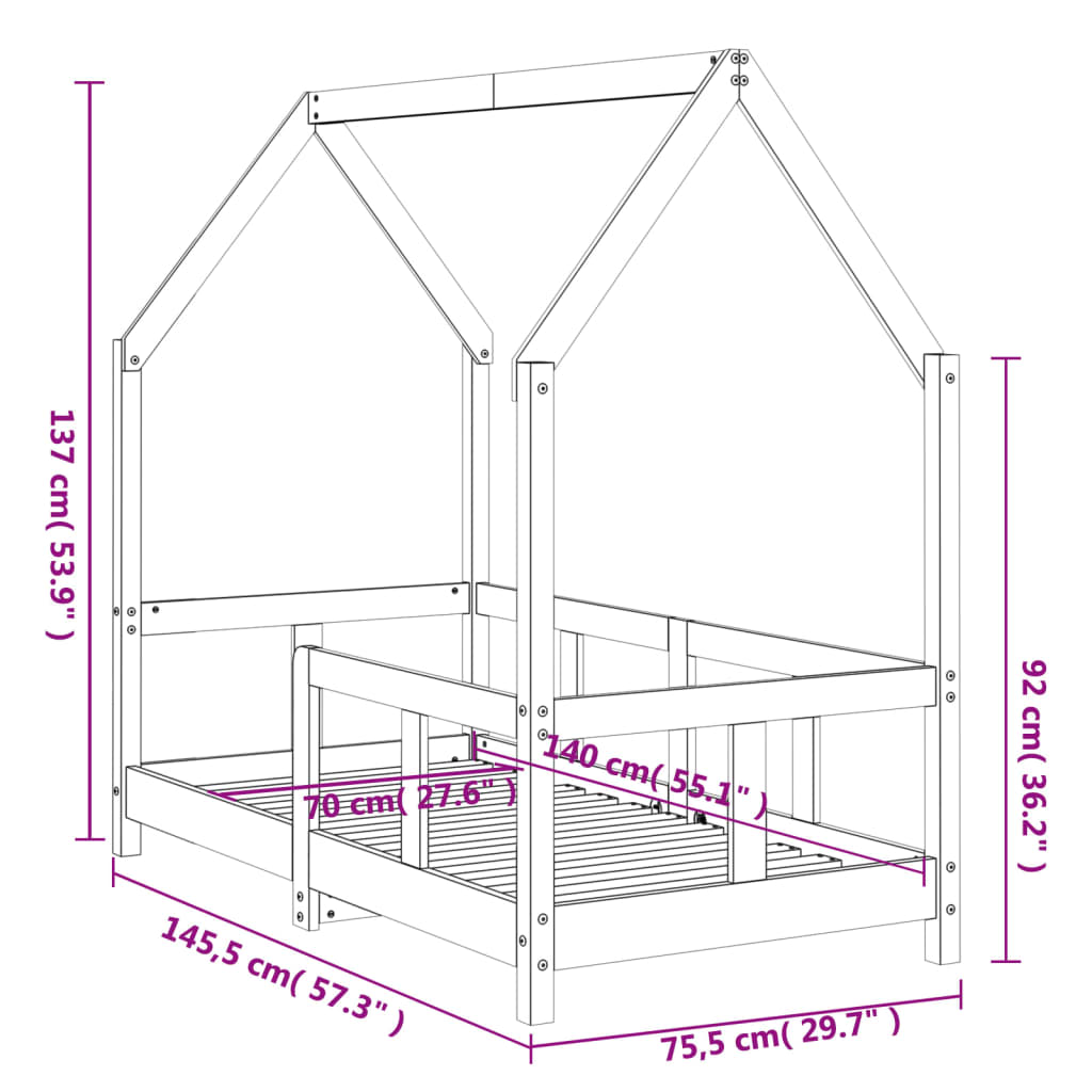 vidaXL Giroletto per Bambini Bianco 70x140cm in Legno Massello di Pino