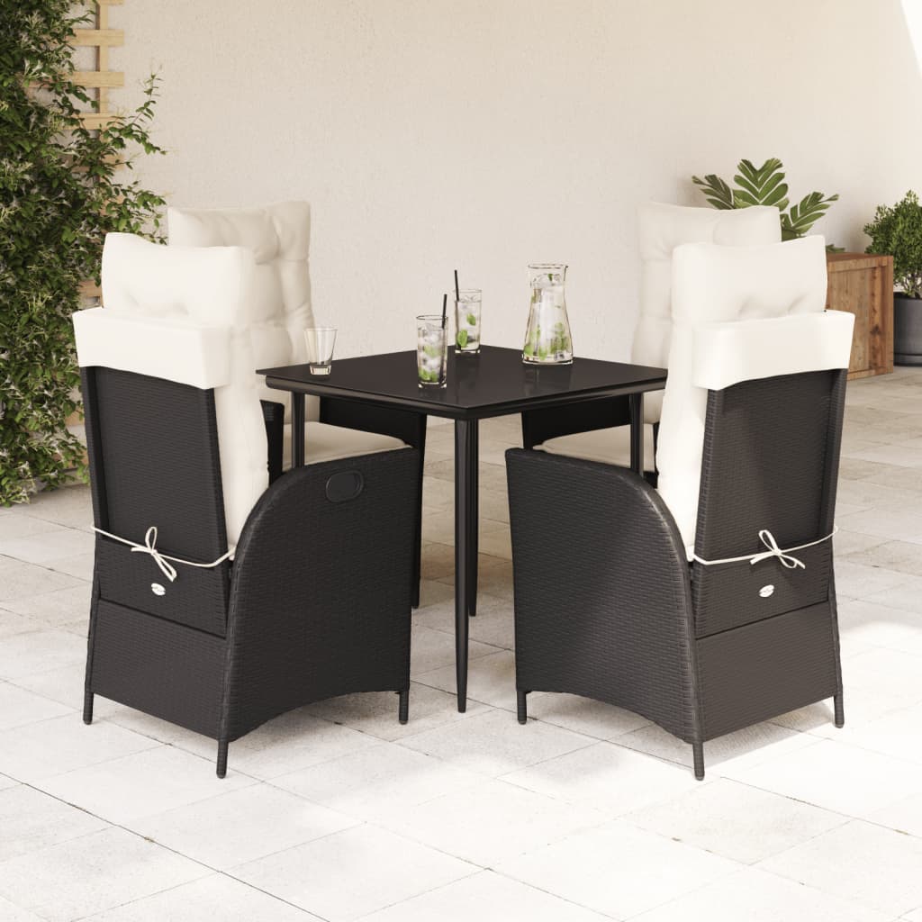 vidaXL Set da Pranzo da Giardino 5 pz Nero con Cuscini in Polyrattan