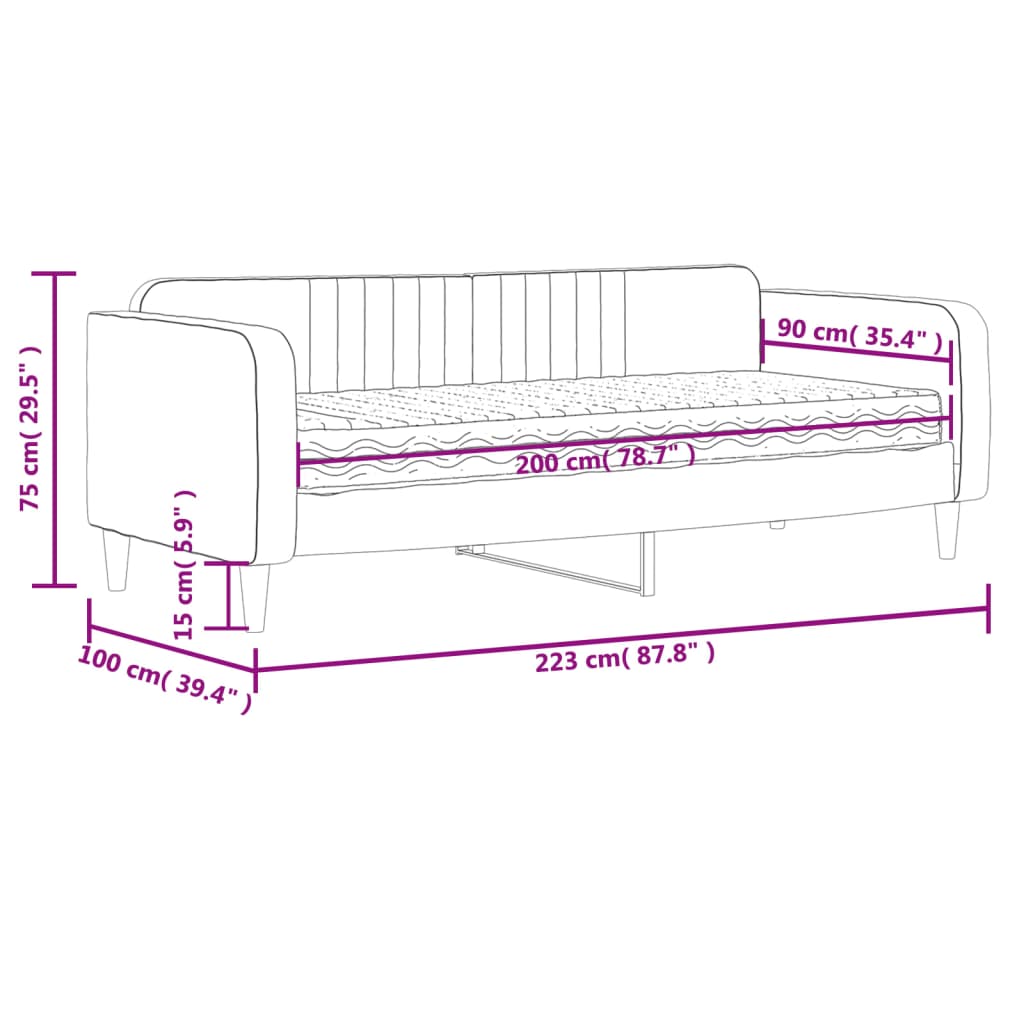 vidaXL Divano Letto con Materasso Grigio Chiaro 90x200 cm in Velluto