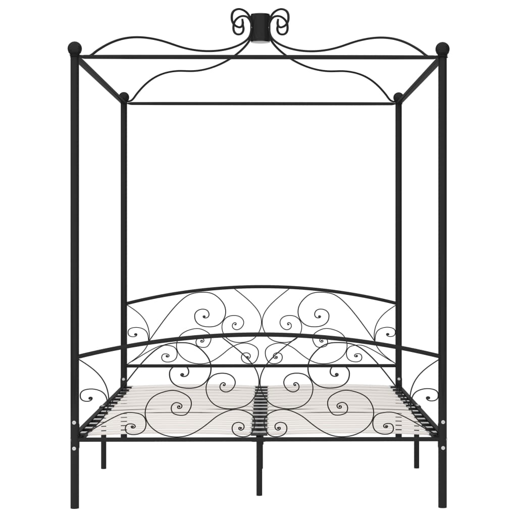 vidaXL Letto a Baldacchino Nero in Metallo 160x200 cm