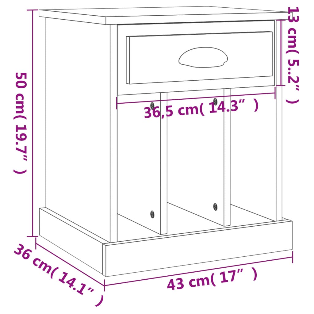 vidaXL Comodini 2 pz Grigio Cemento 43x36x50 cm