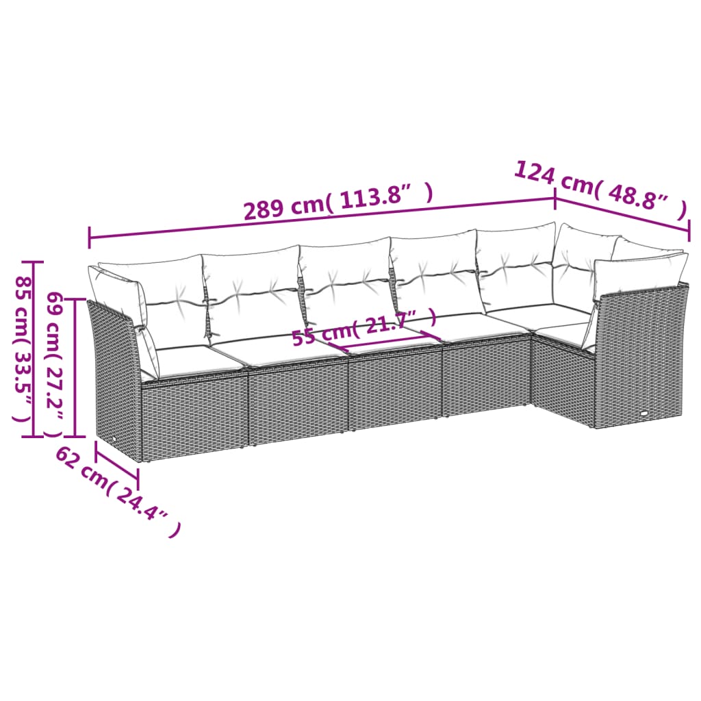 vidaXL Set Divano da Giardino 6 pz con Cuscini Beige in Polyrattan