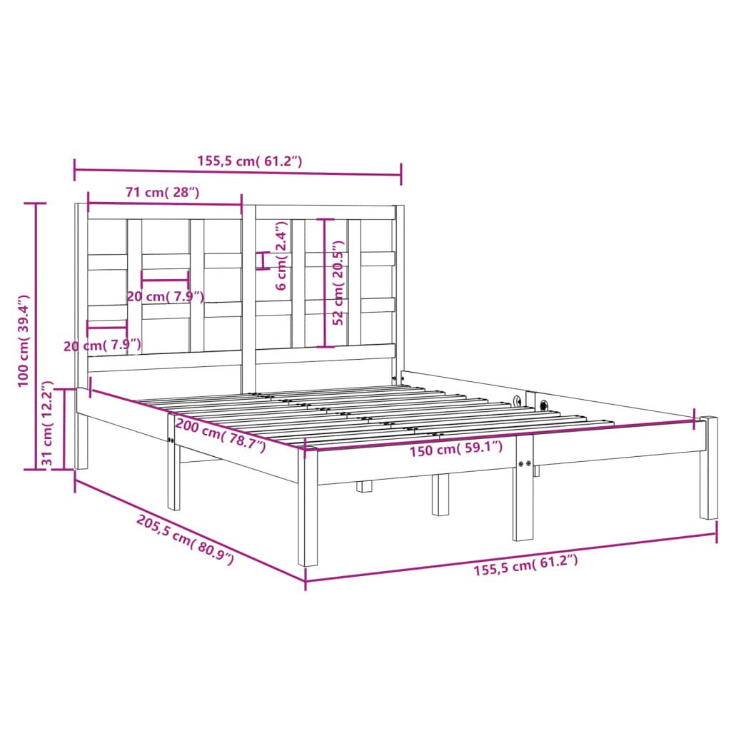 vidaXL Giroletto in Legno Massello 150x200 cm King Size