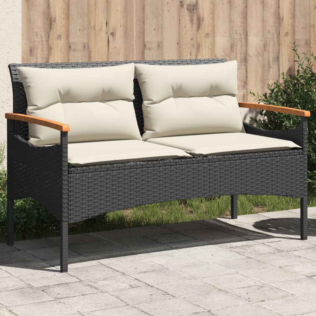 vidaXL Panchina da Giardino con Cuscini 116x62,5x74 cm Nera Polyrattan