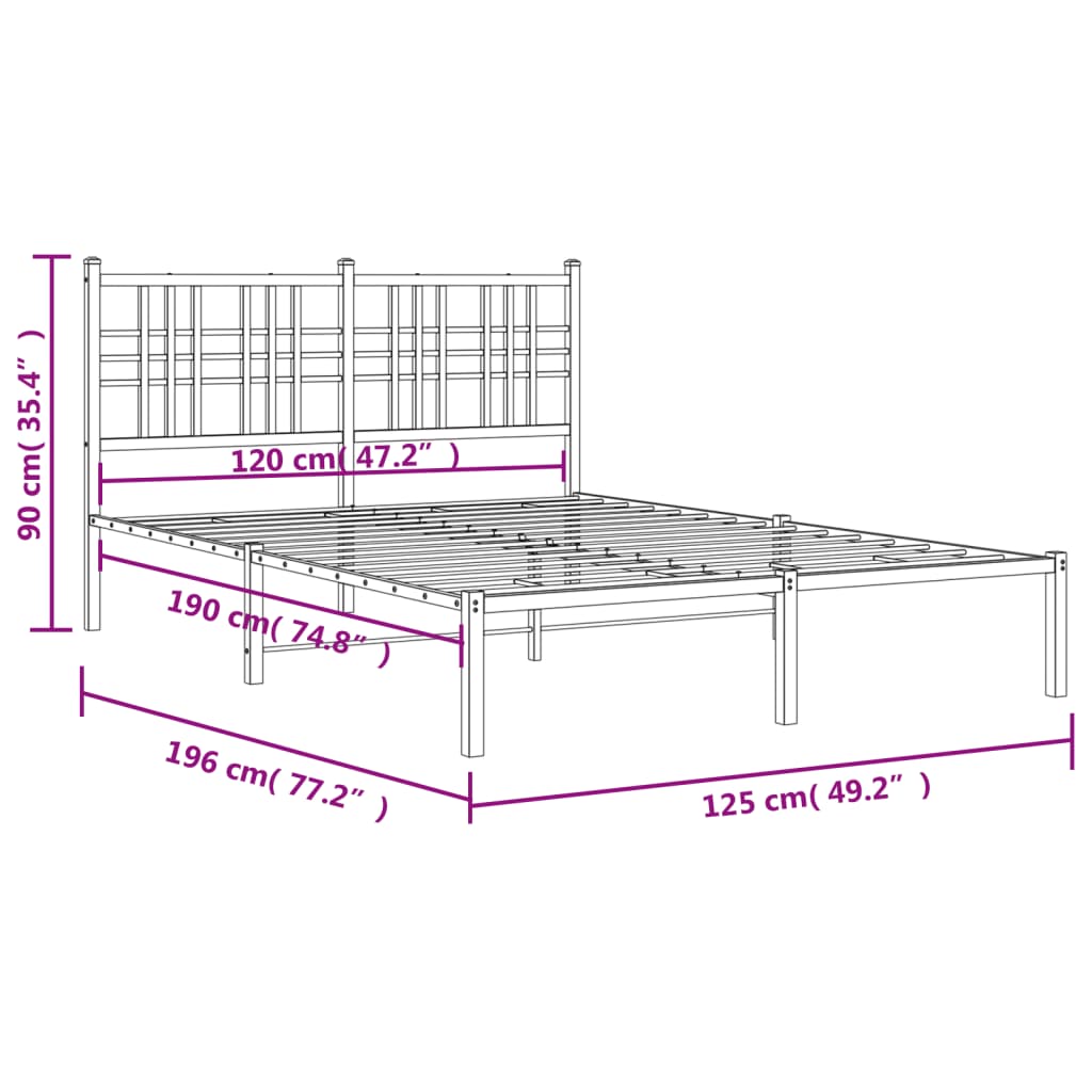 vidaXL Giroletto con Testiera Metallo Bianco 120x190 cm