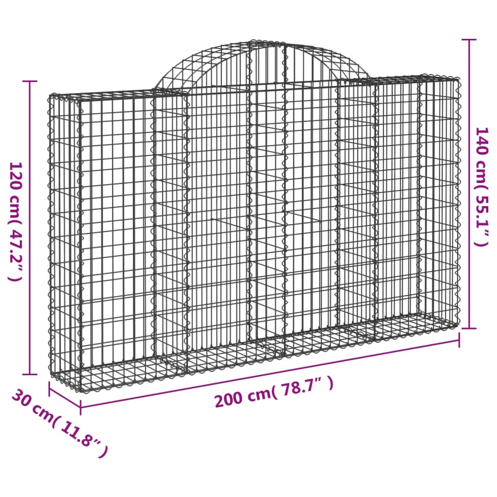 vidaXL Cesti Gabbioni ad Arco 25 pz 200x30x120/140 cm Ferro Zincato