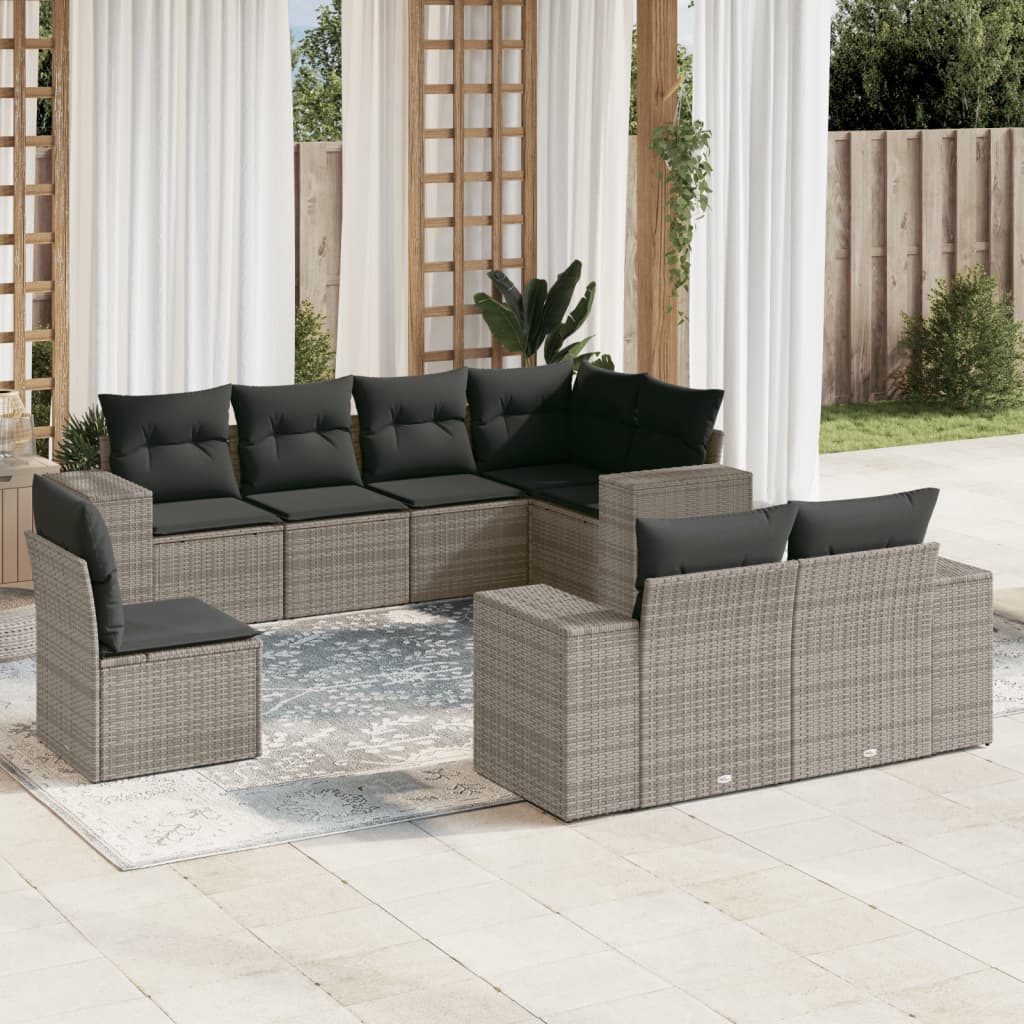 vidaXL Set Divano da Giardino 8 pz con Cuscini Grigio in Polyrattan