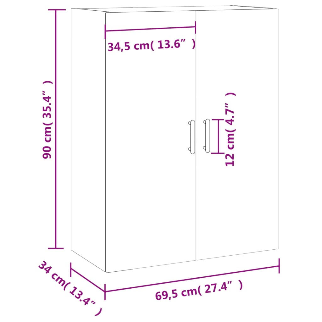 vidaXL Mobile a Parete Rovere Marrone 69,5x34x90 cm