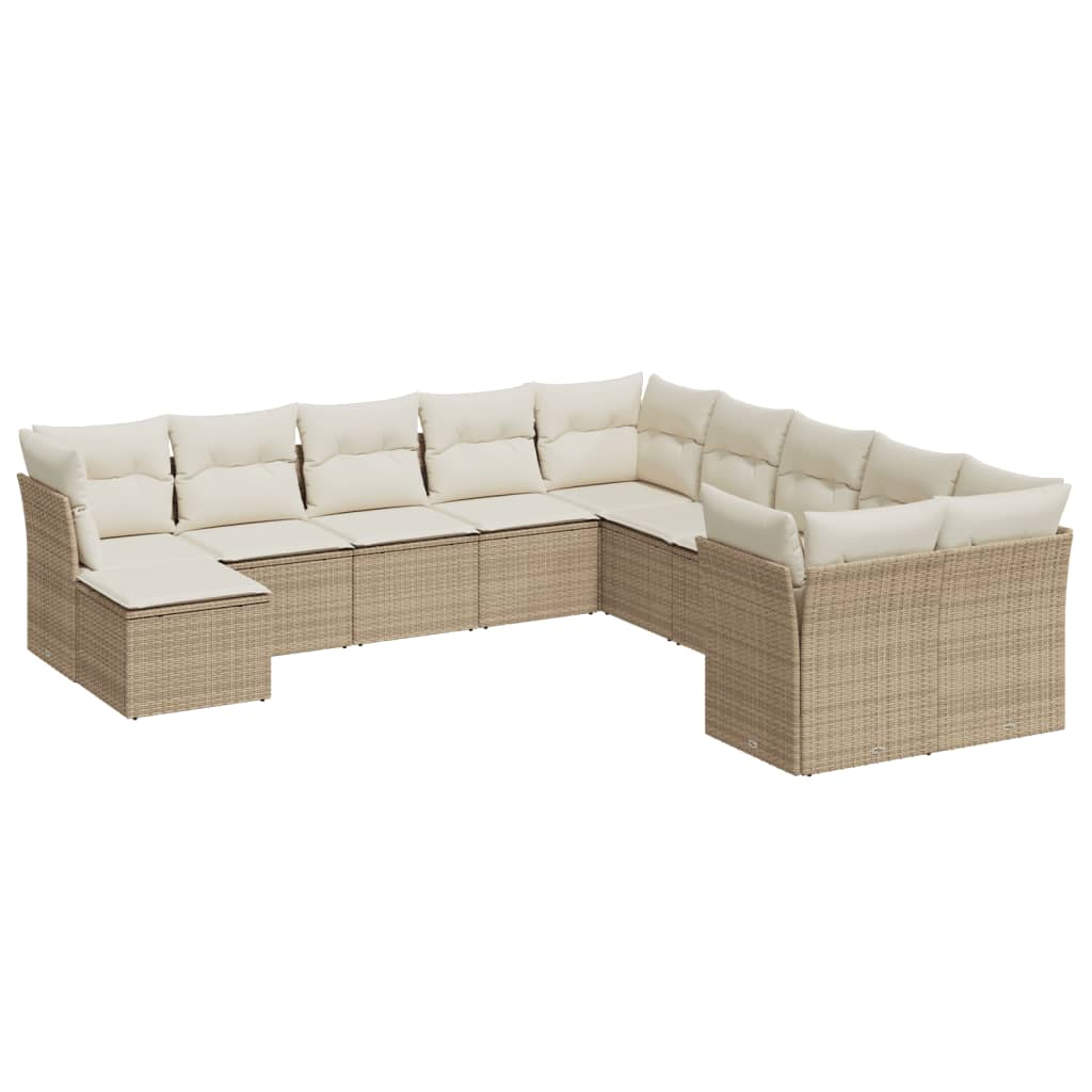 vidaXL Set Divani da Giardino 11 pz con Cuscini Beige in Polyrattan