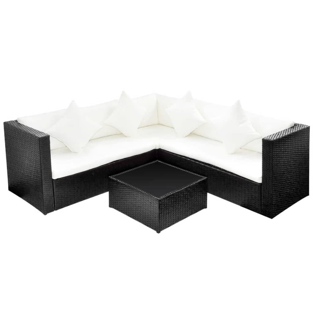 vidaXL Set Divani da Giardino 4 pz con Cuscini in Polyrattan Nero