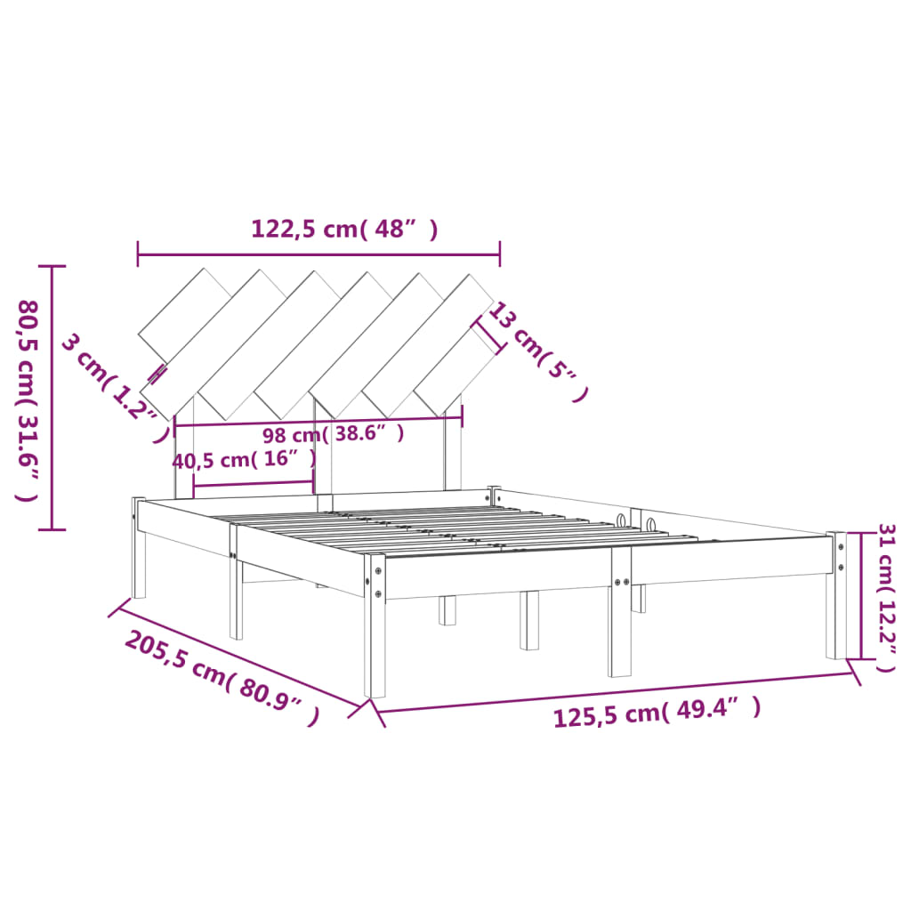 vidaXL Giroletto Marrone Ambra 120x200 cm in Legno Massello