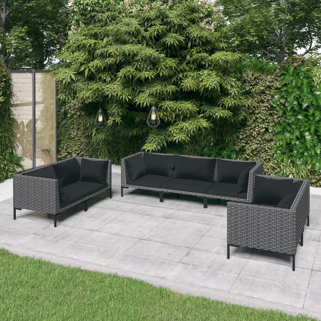 vidaXL Set Divani da Giardino 7 pz con Cuscini Polyrattan Grigio Scuro