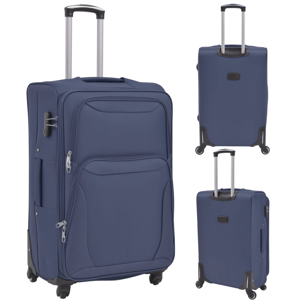 vidaXL 3 pz Set di Valigie Trolley Morbide Blu Marino