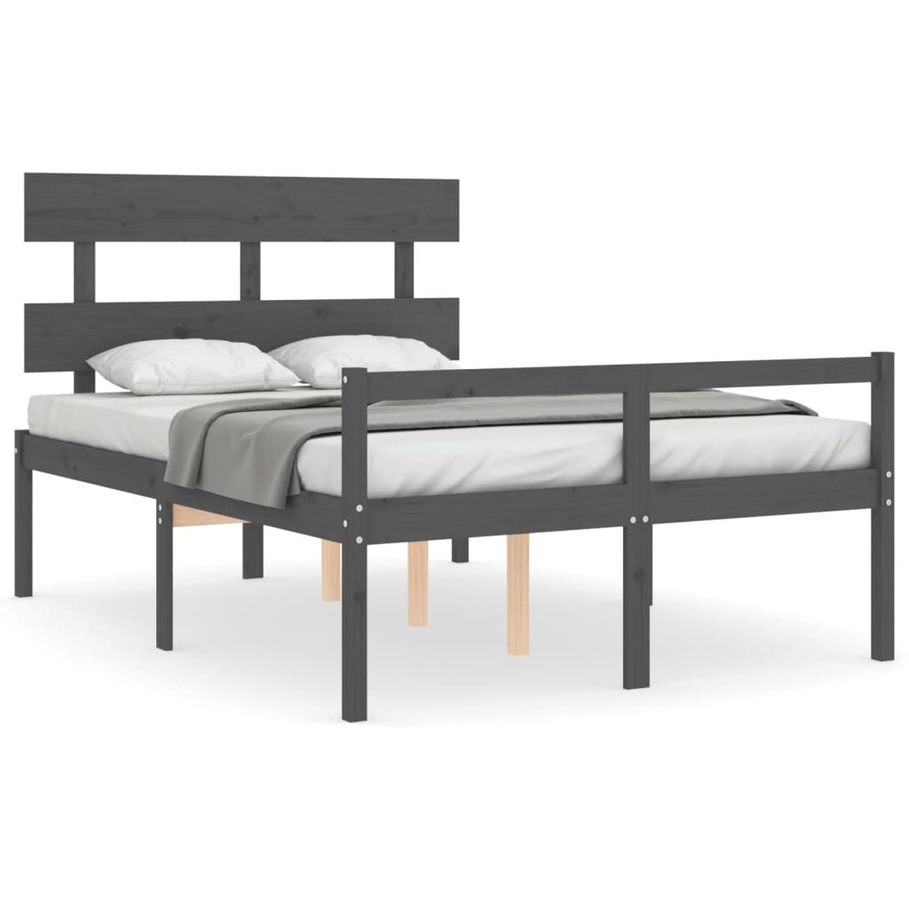 vidaXL Letto per Anziani con Testiera Grigio Double in Legno Massello