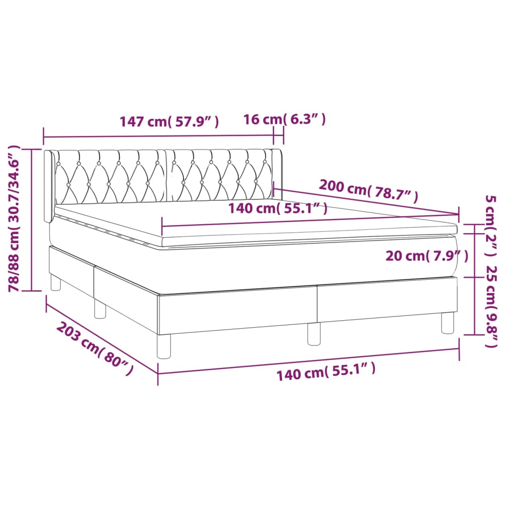 vidaXL Giroletto a Molle con Materasso Tortora 140x200 cm in Tessuto