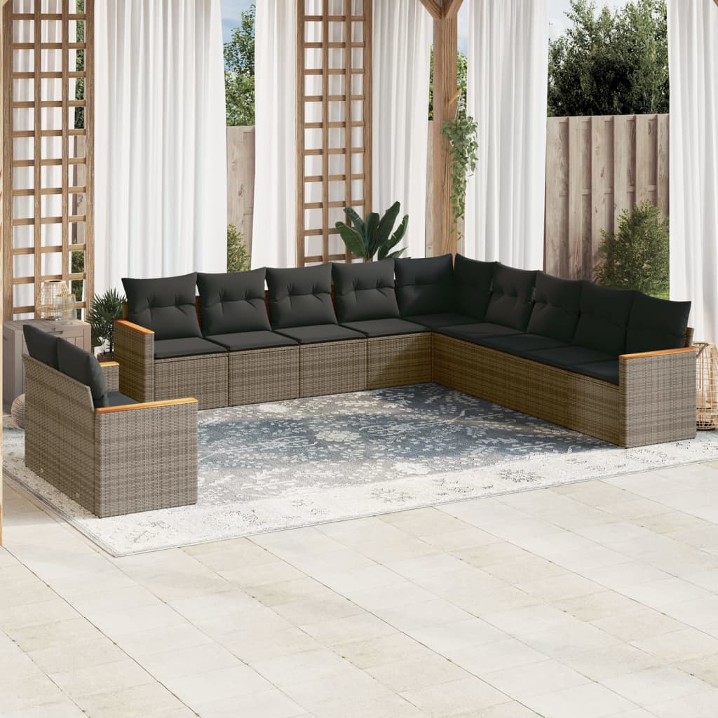 vidaXL Set Divani da Giardino 11 pz con Cuscini in Polyrattan Grigio