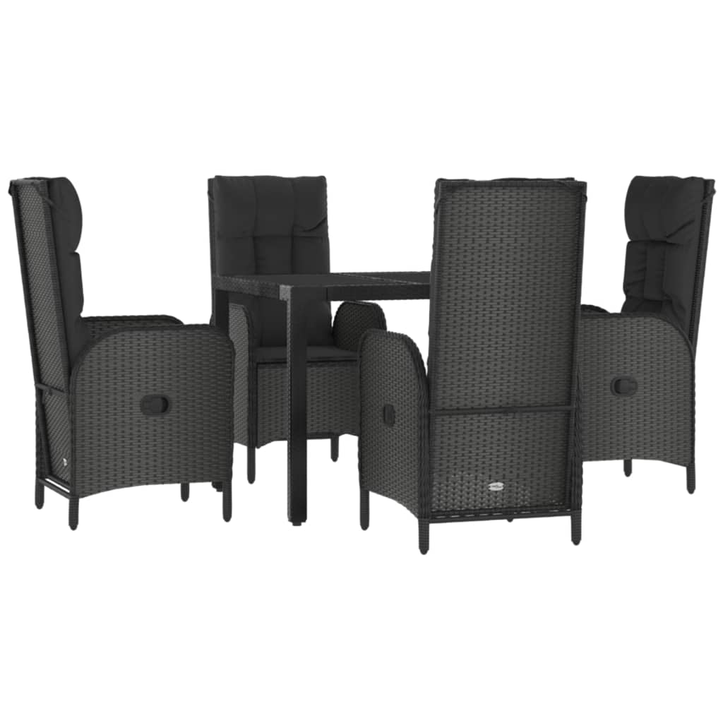 vidaXL Set da Pranzo da Giardino 5 pz Nero con Cuscini in Polyrattan