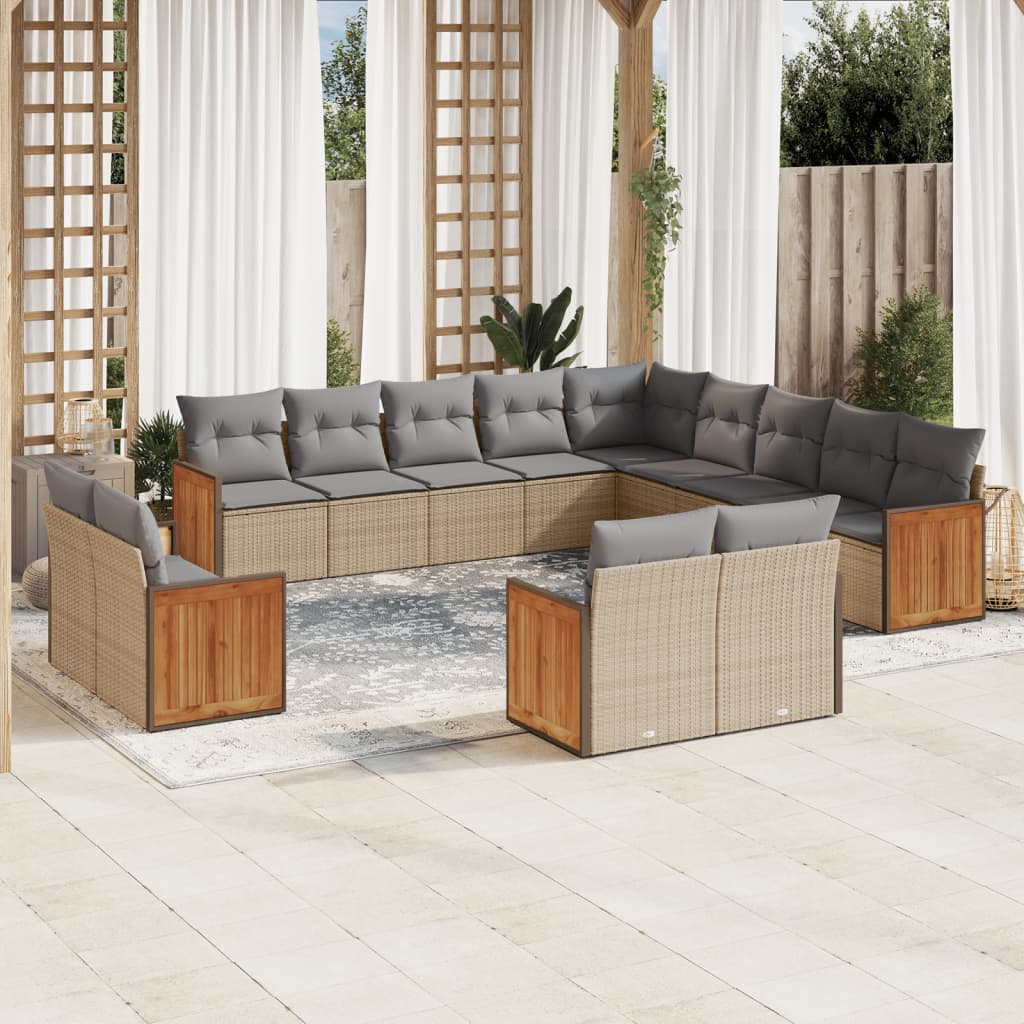 vidaXL Set Divano da Giardino 13 pz con Cuscini Beige in Polyrattan