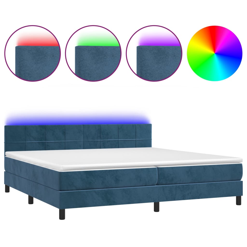 vidaXL Letto a Molle con Materasso e LED Blu Scuro 200x200 cm