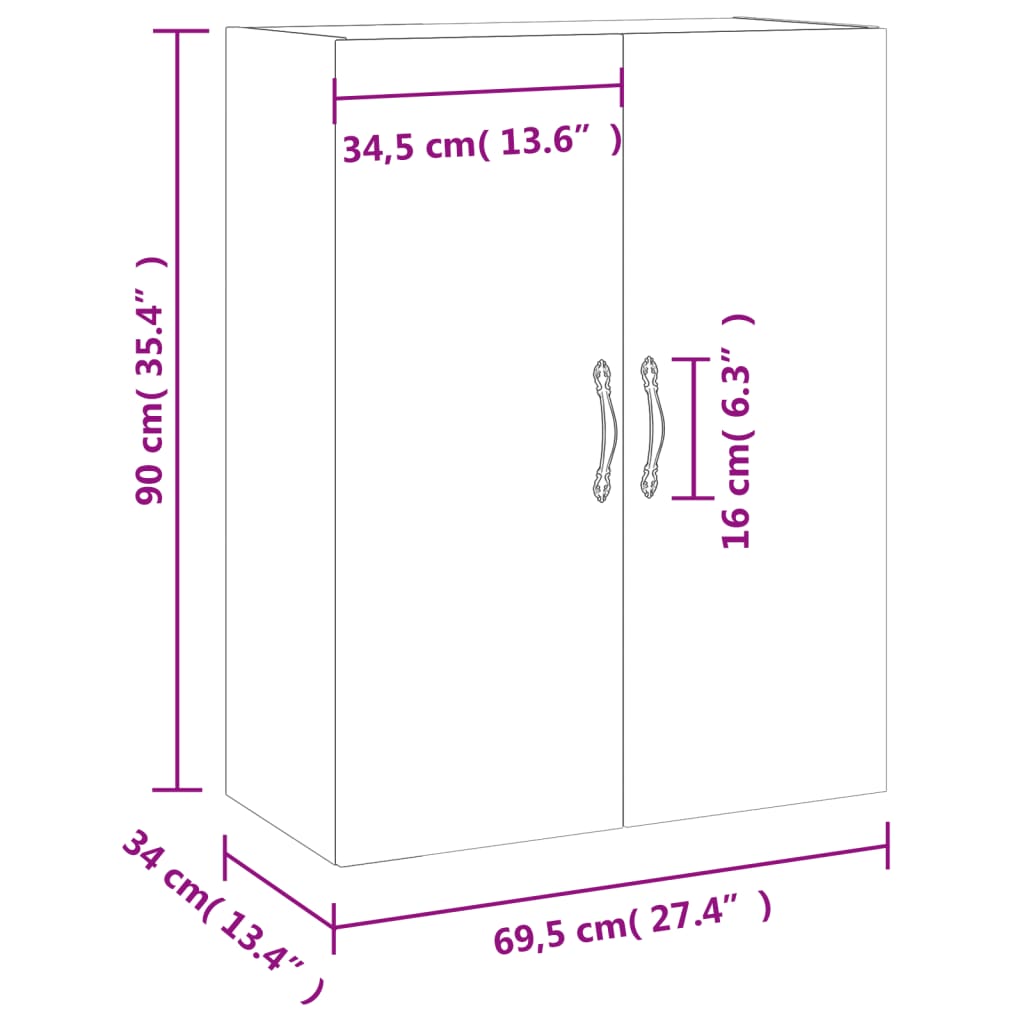 vidaXL Mobile a Parete Rovere Marrone 69,5x34x90 cm