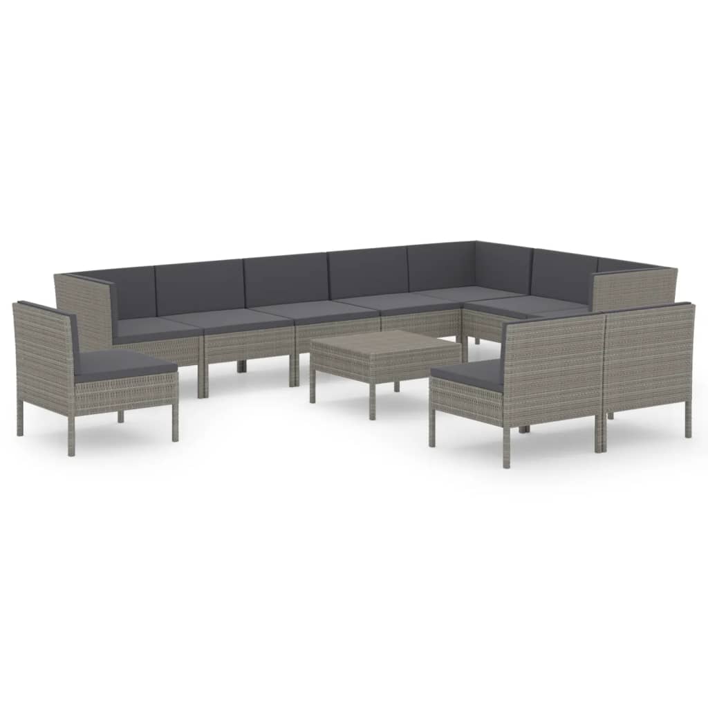 vidaXL Set Divani da Giardino 11 pz con Cuscini in Polyrattan Grigio