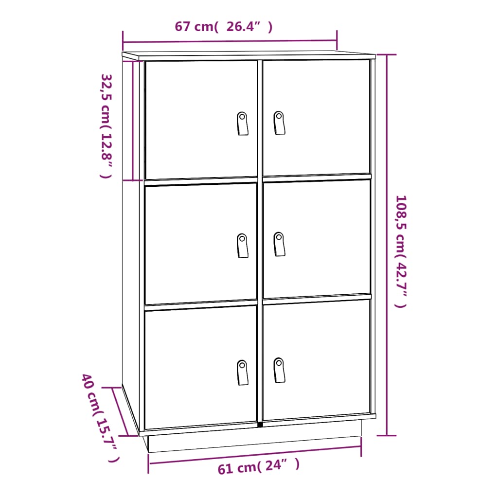 vidaXL Credenza ambra 67x40x108,5 cm in Legno Massello di Pino