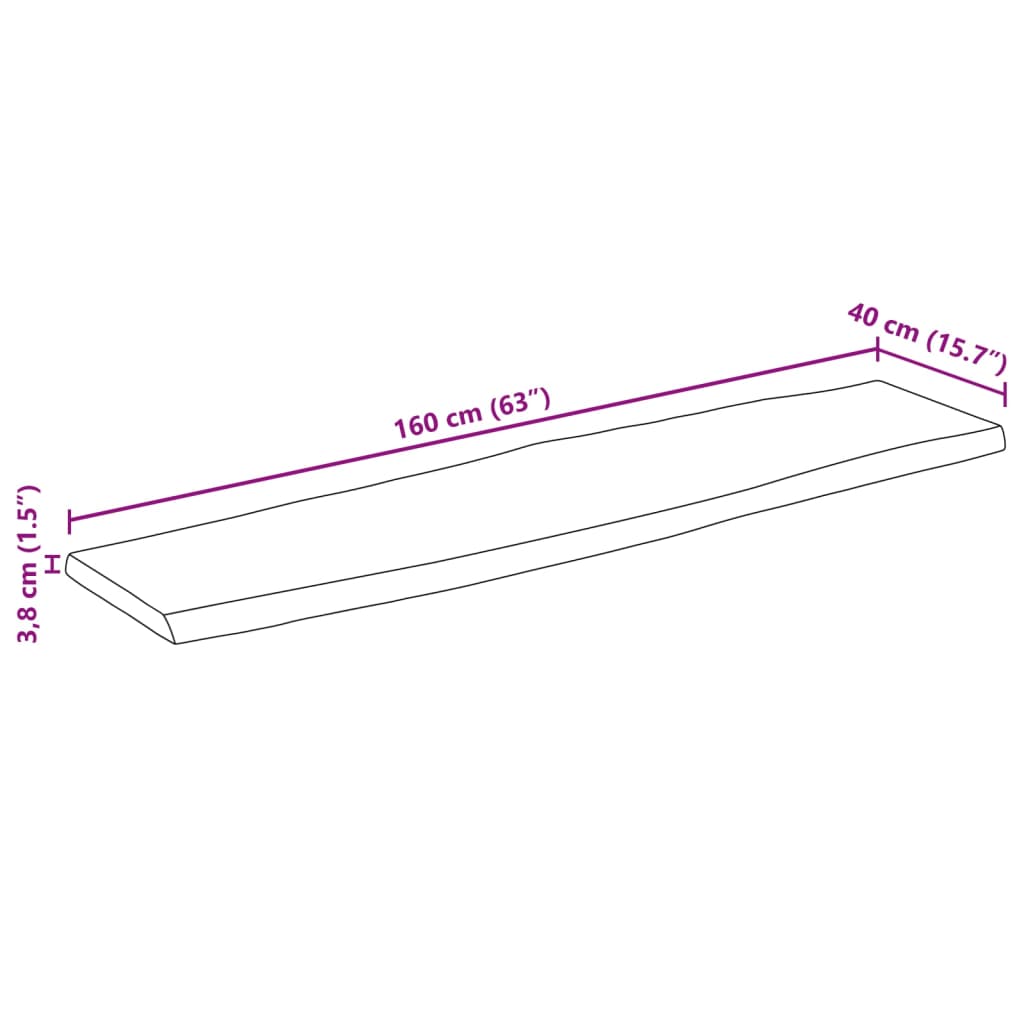 vidaXL Piano Tavolo 160x40x3,8 cm Rettangolare Legno Acacia Bordi Vivi