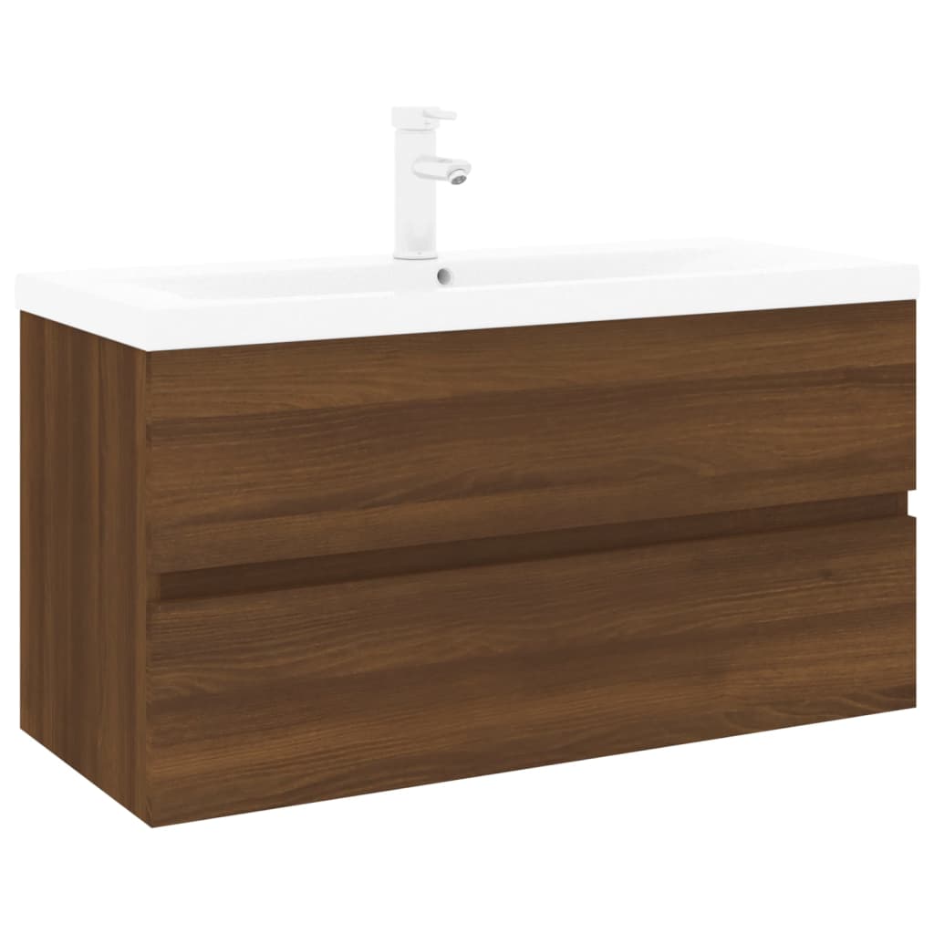 vidaXL Mobile Bagno Lavabo Integrato Rovere Marrone Legno Multistrato