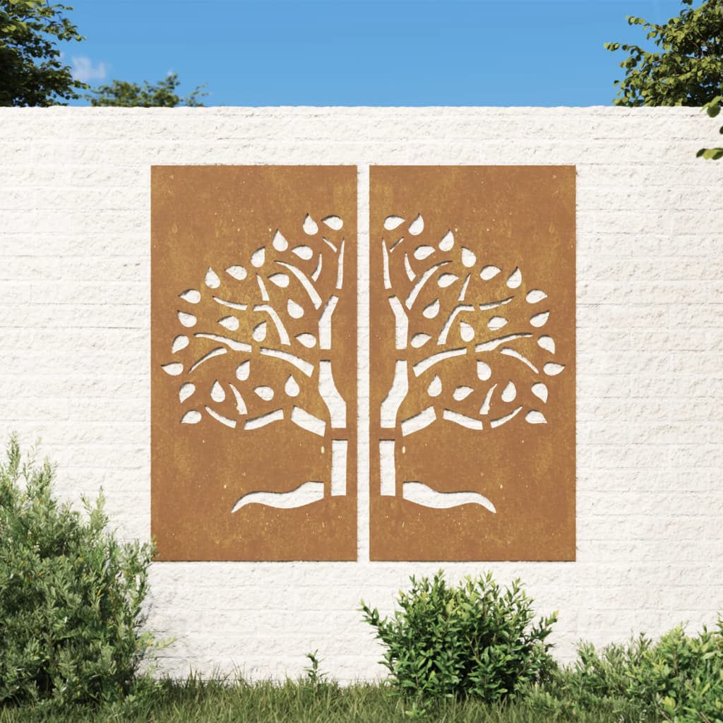 vidaXL Decorazioni Muro Giardino 2 pz 105x55 cm Albero Acciaio Corten