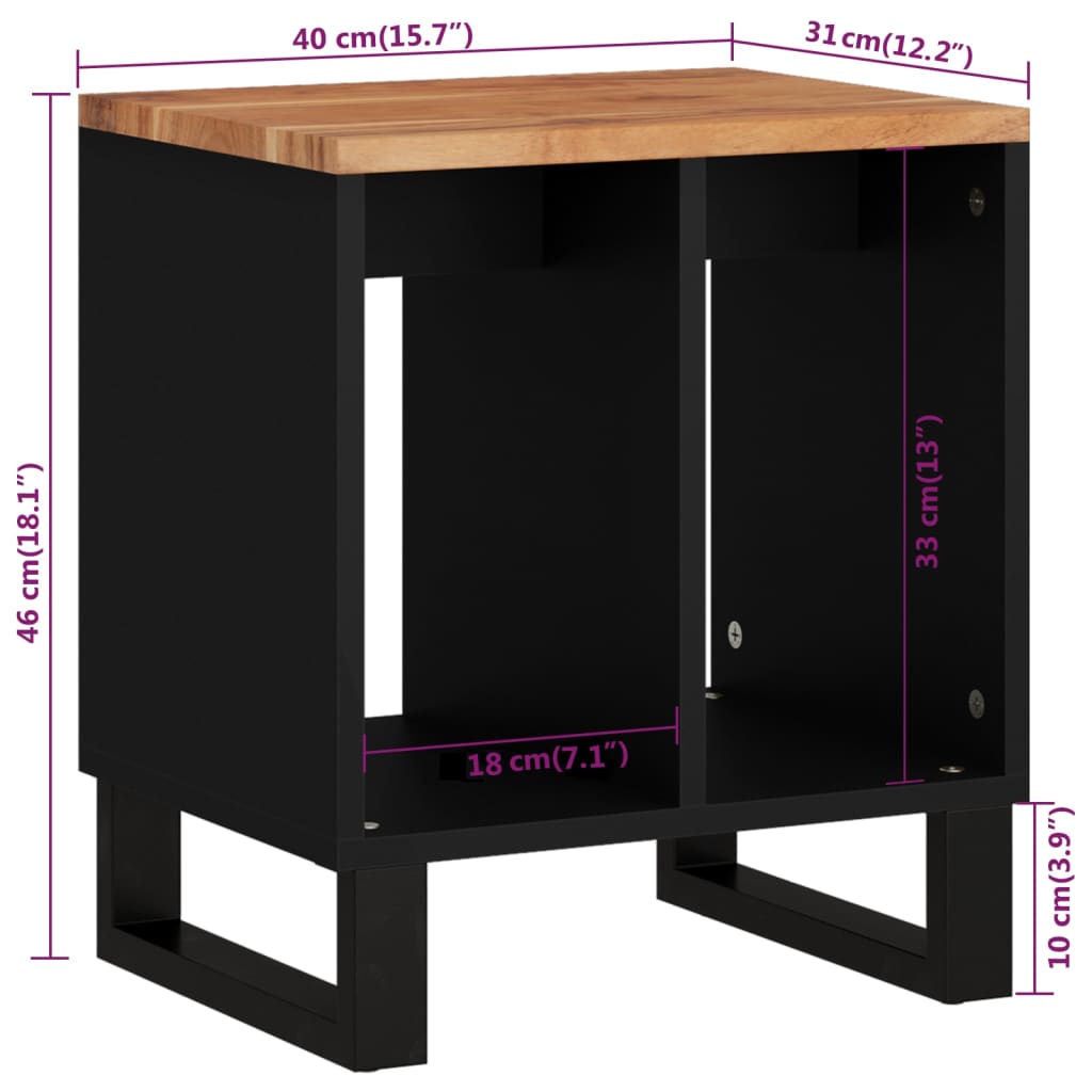 vidaXL Tavolino 40x31x46 cm Legno Massello Acacia e Legno Multistrato