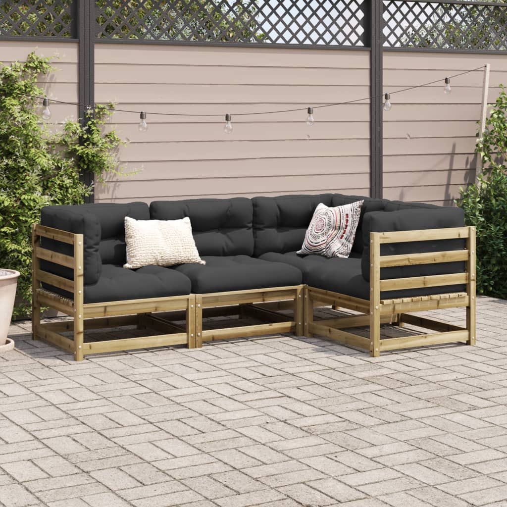 vidaXL Set Divani da Giardino 4pz con Cuscini Legno Impregnato di Pino