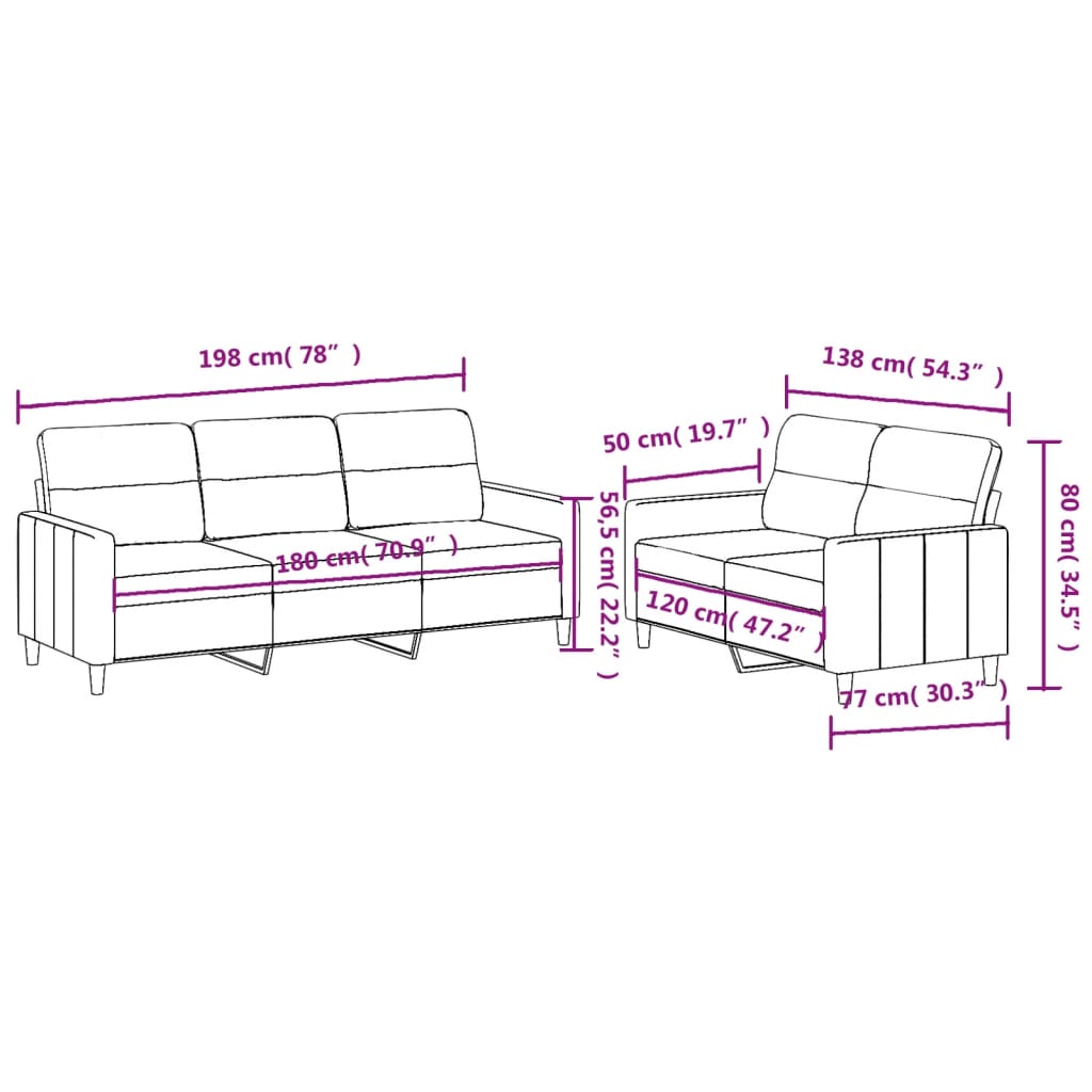 vidaXL Set di Divani 2 pz con Cuscini Tortora in Tessuto