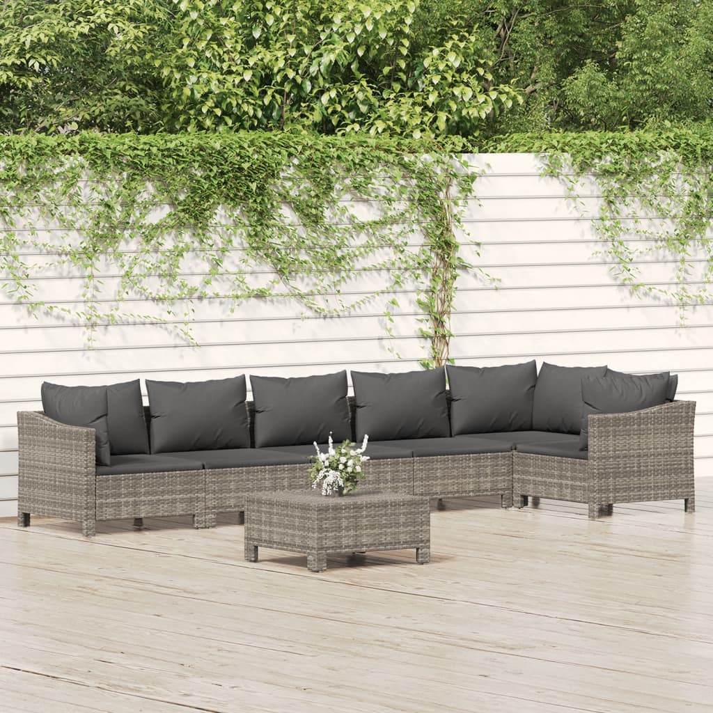 vidaXL Set Divani da Giardino 7 pz con Cuscini in Polyrattan Grigio