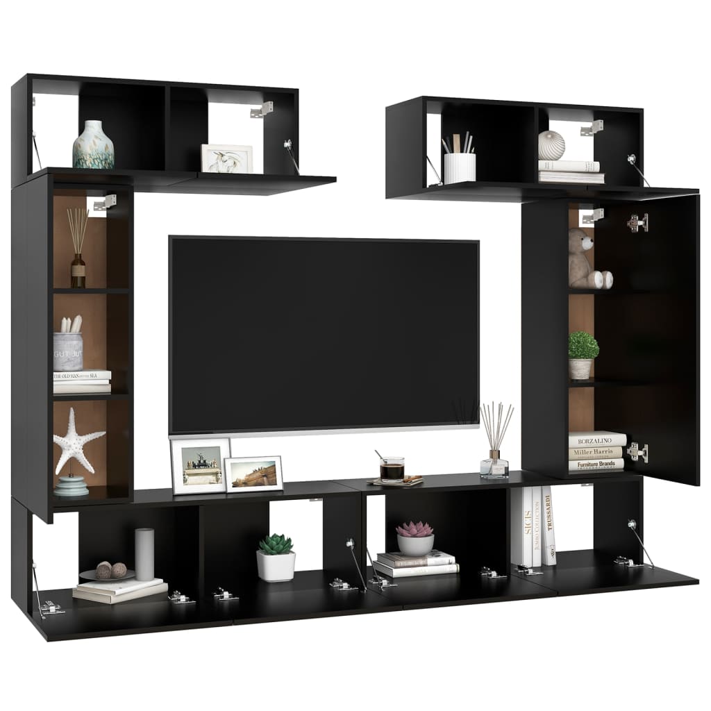 vidaXL Set di Mobili Porta TV 6 pz Nero in Legno Multistrato