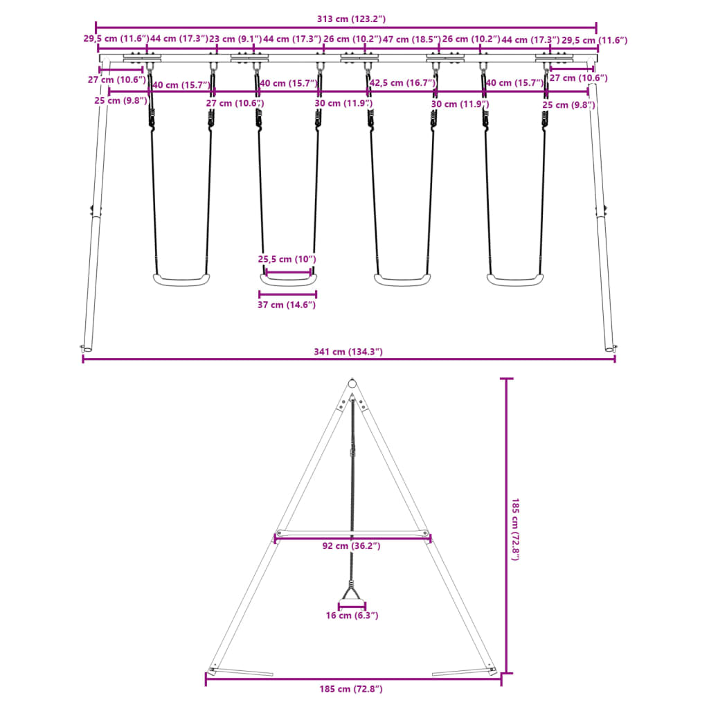 vidaXL Set Altalene da Esterno 4 pz