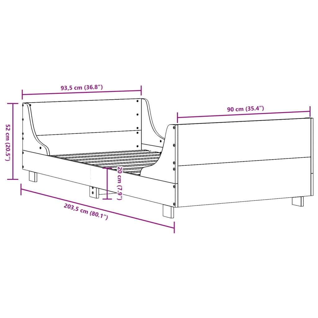 vidaXL Letto senza Materasso Bianco 90x200 cm Legno Massello di Pino