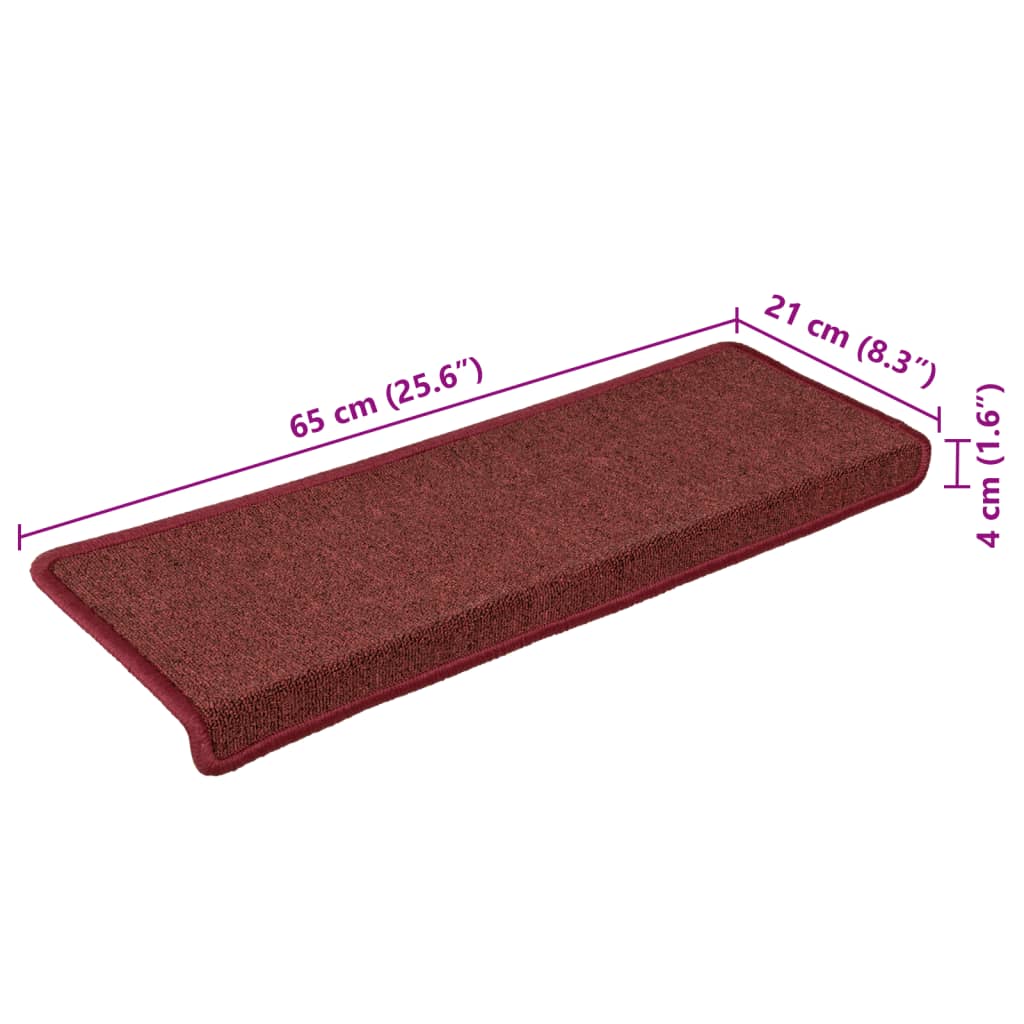 vidaXL Tappetini per Scale 15 pz 65x21x4 cm Rosso Opaco