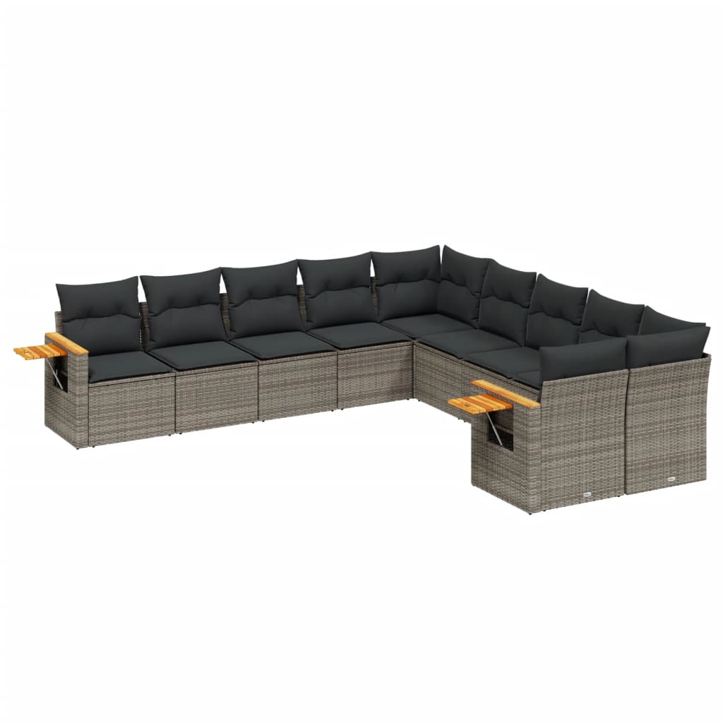 vidaXL Set Divano da Giardino 10 pz con Cuscini Grigio in Polyrattan