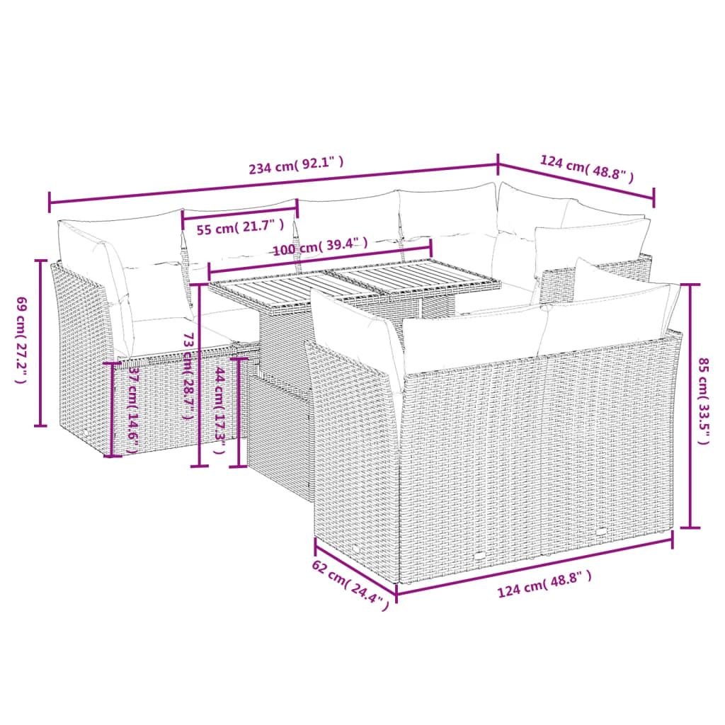 vidaXL Set Divani da Giardino con Cuscini 8 pz Nero in Polyrattan