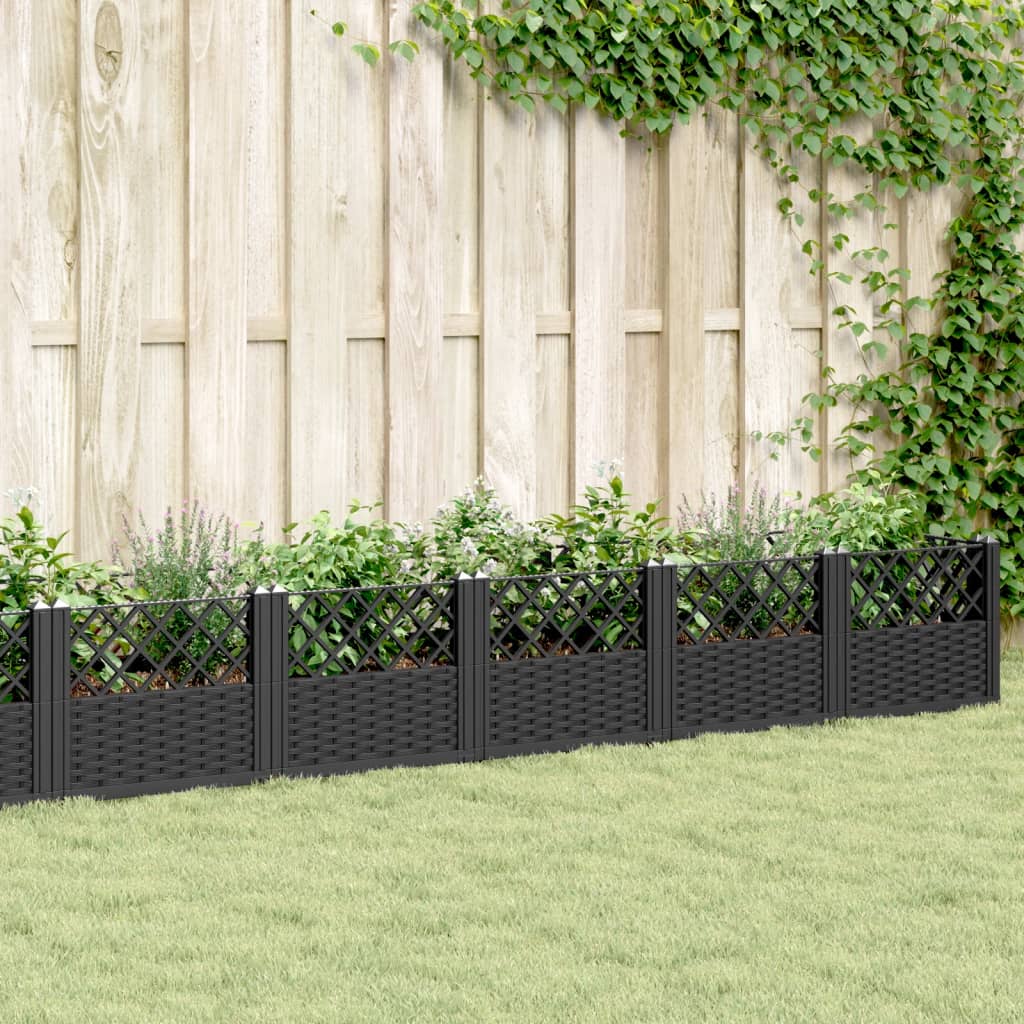 vidaXL Fioriera da Giardino con Picchetti Nera 363,5x43,5x43,5 cm PP