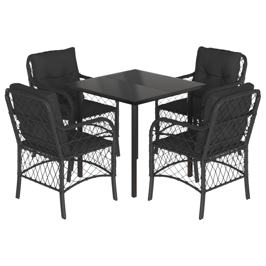 vidaXL Set da Pranzo da Giardino 5 pz Nero con Cuscini in Polyrattan