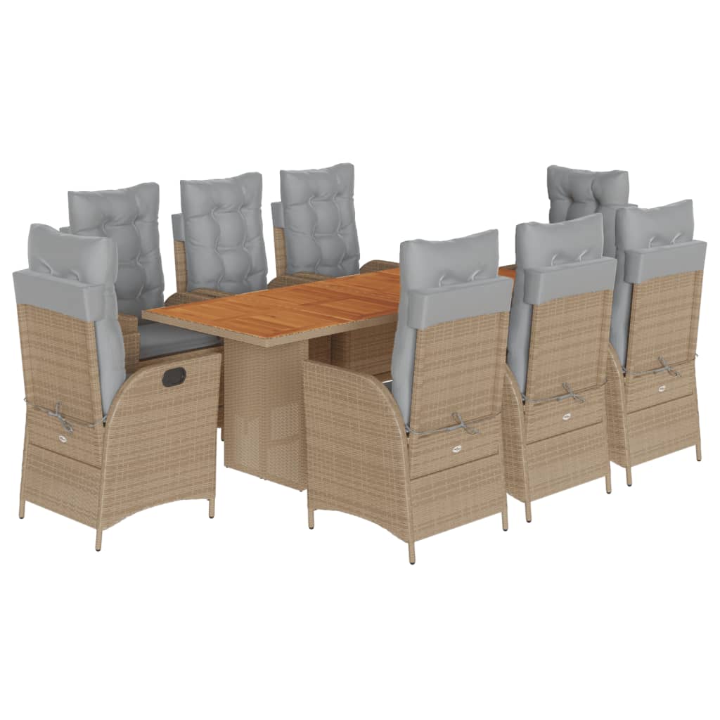 vidaXL Set Pranzo da Giardino 9 pz con Cuscini Beige Misto Polyrattan