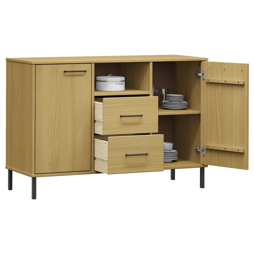 vidaXL Credenza Gambe Metallo Marrone 113x40x77 cm Legno Massello OSLO