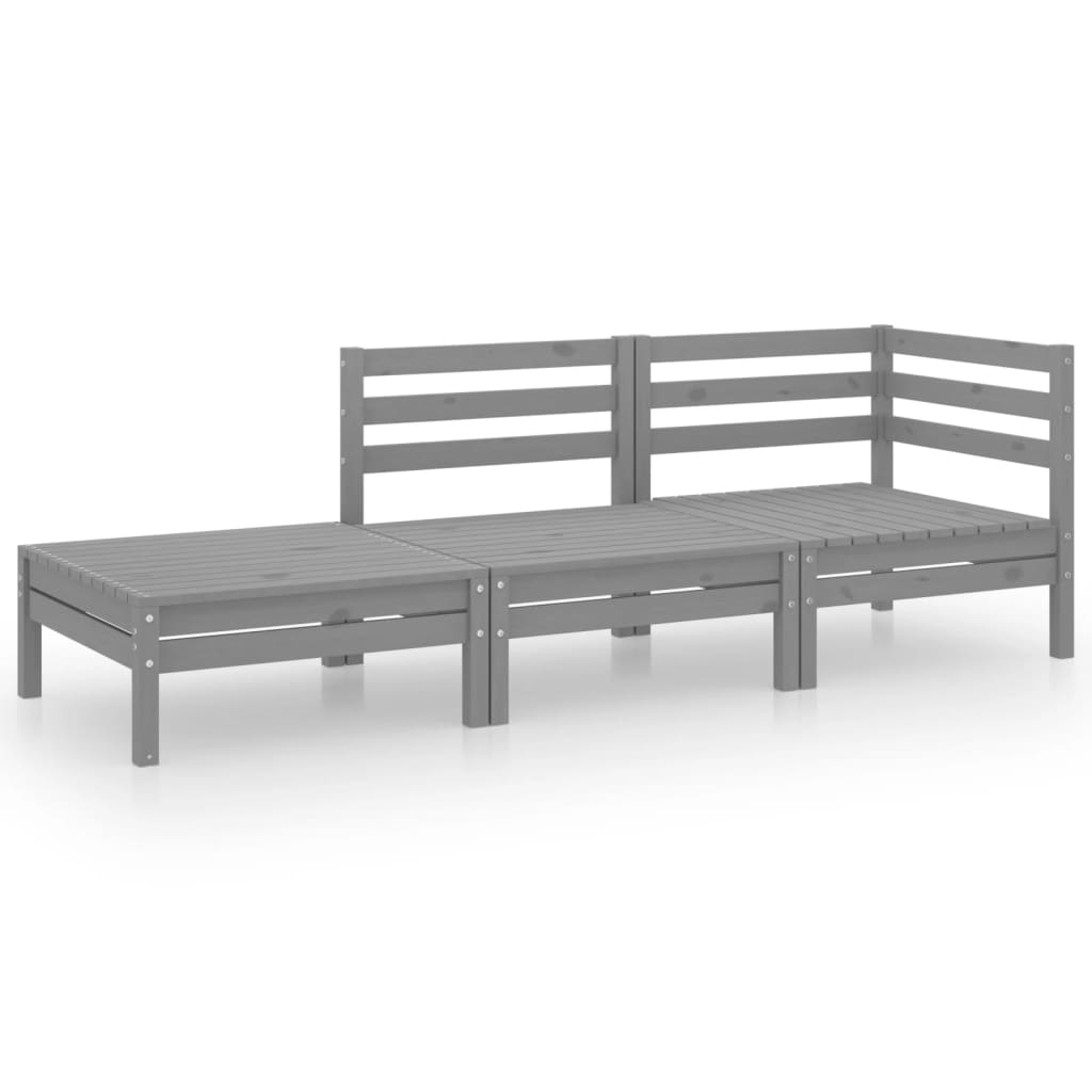 vidaXL Set Divani da Giardino 3 pz Grigio in Legno Massello di Pino